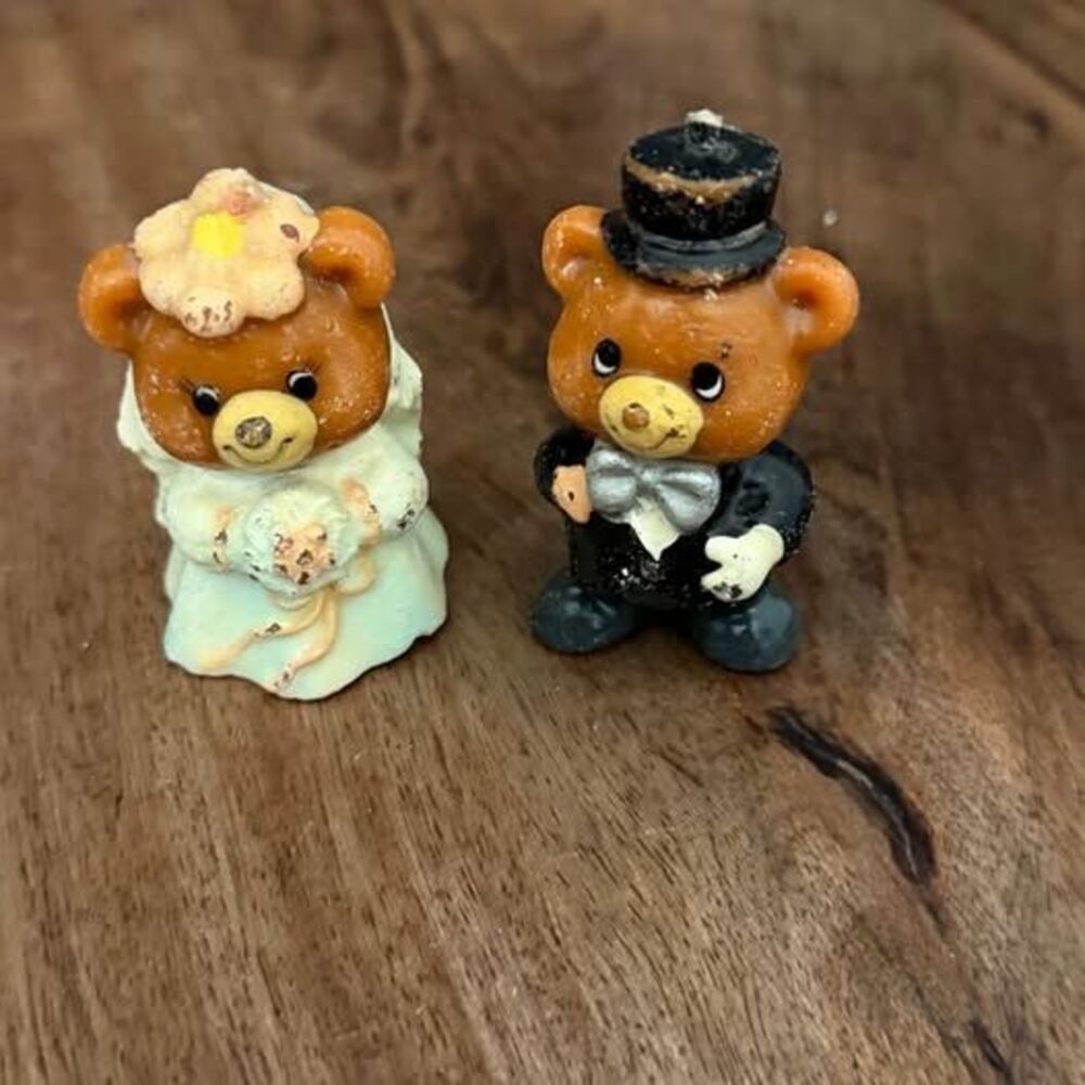 Vintage Russ Berrie Co~Bear Bride and Groom Candle Figurines/Cake Toppers~1980’s